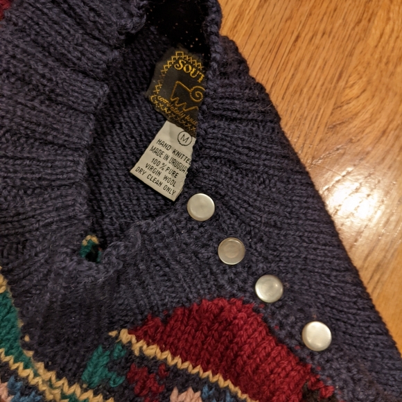 South Wool hand knitted artsy wool chunky sweater from Uruguay medium vintage - Picture 6 of 7